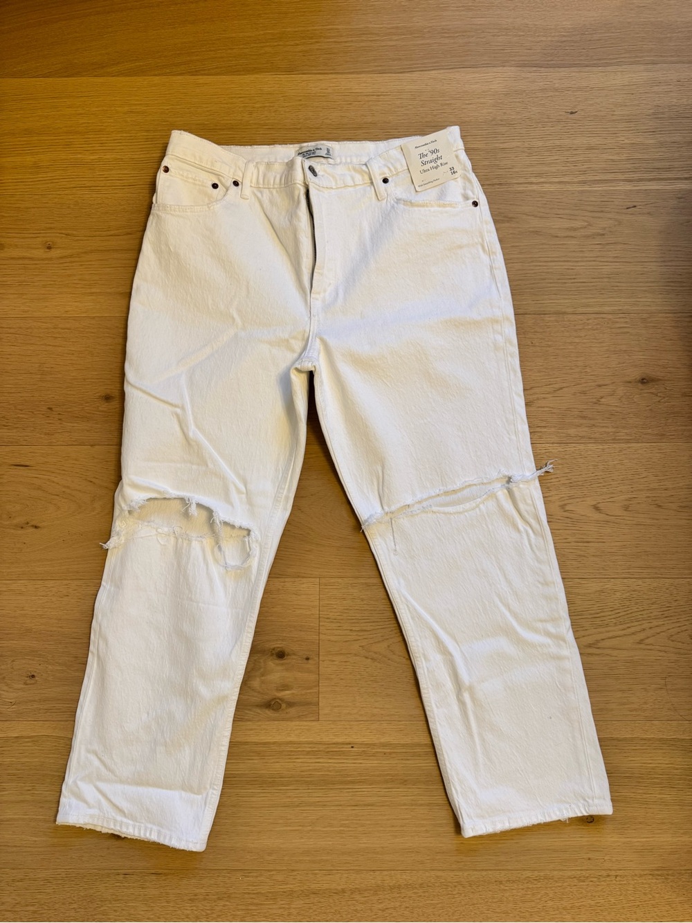 Abercrombie & Fitch White Distressed Relaxed Jeans